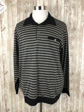 Alex Polo Shirt Mens 2XL Sweater Black Striped Pullover Long Sleeve N115